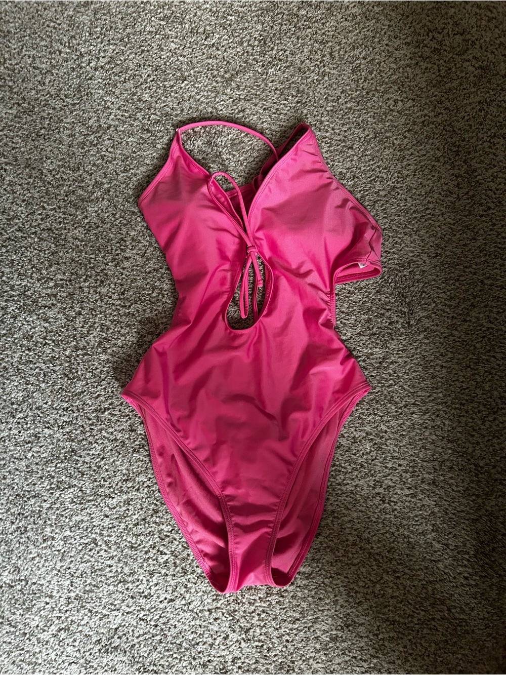 Shade & Shore Bright Pink women’s  One-Piece Swimsuit with Front Keyhole Tie